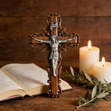 Silver painted version Ash wood Crucifix ,Jesus Christ, wooden Cross gift of love