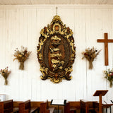 Holzfarbe Drei Heilige Herzen der Heiligen Familie Wandbehang Kunstwerk Personalisiertes religiöses Geschenk