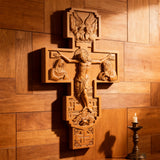 Hand-Carved Beechwood Religious Cross: A Sacred Artistic Testament to Christian Faith