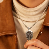 S925K Silver Necklace Sword and Shield Rose: Embedded Shield of Faith - BGCOPPER