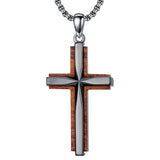 Minimalist Titanium Steel & Wood Cross Necklace – Faith in Simplicity