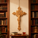 Wood Carving of Jesus Cross with St. Benedict's Exorcism
