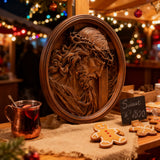 "Jesus with the Crown of Thorns" Beechwood Carved Icon | A Concrete Testimony of Redemption - size and finish detail