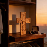 BGCOPPER Savior Jesus Cross - Carved from Natural Wood