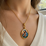 Our Lady of Guadalupe Gold-Tone Oval Pendant Necklace – Double-Sided Virgin Mary Christian Jewelry