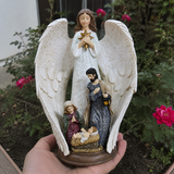 Guardian Angel Shelter Holy Family Nativity Scene Resin Statue - size and finish detail