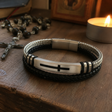 Two‑Layer Braided Leather Cross Bracelet