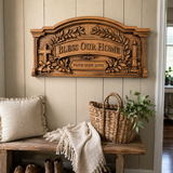 Personalized “Bless Our Home” Hand-Carved Beechwood Wall Plaque - Christian gift presentation