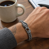 Viking Wolf Head Double Row Thick Stainless Steel Bracelet