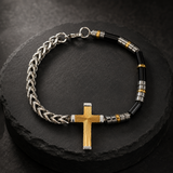 Two-Tone Cross & Natural Stone Bracelet