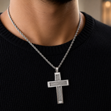 Braided Steel‑Wire Textured Cross Pendant Necklace