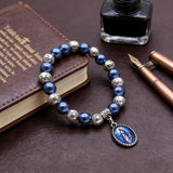 Our Lady of Mary Pendant Royal Blue Pearl Rosary Bracelet: A Wrist-Worn Reminder of Grace - product view