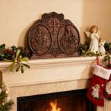 Sacred Hearts of Jesus & Mary Beechwood Plaque – Hand-Carved Devotional Art for Home Prayer