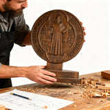 St. Benedict Double-Sided Wooden Desk Plaque: A Christian Symbol of Protection & Faith