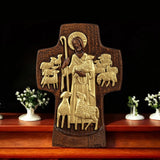 Good Shepherd Crucifix Wood Carving Religious Gift - Endless Care and Guidance - BGCOPPER
