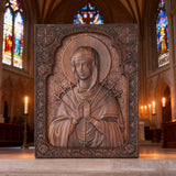 Our Lady of Sorrows Wooden Wall Decor - Our Lady of the Seven Arrows Softens the Heart of Evil - product view