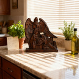 Hand-Carved Holy Family & Guardian Angel Solid Wood Statue: A Faith Artwork Anchoring Divine Blessings for Your Home