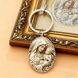 Madonna & Child Oval Alloy Glass Keychain