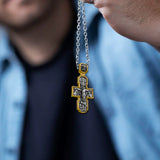 Orthodox S925K Silver Double-Sided Engraved Jesus Christ Crucified and Saints Orthodox Necklace - product view