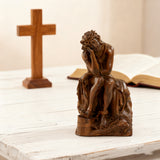 Boxwood "Crown of Thorns" Jesus Meditation Sculpture - Hand-carved Spiritual Art | A Concrete Reminder o - product view