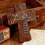 Ornate "Love" "Faith" "Hope" Wooden Cross, Solid Wood Cross