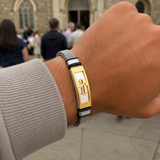 Men’s Christian Cross Mesh Bracelet – Stainless Steel Faith Wristband in Gold or Black - Christian gift presentation