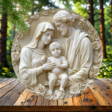 Christian Holy Family Relief Decorative Plaque - 8 Inch / 12 Inch Aluminum Waterproof Religious Wall Art (with Mounting Accessories)