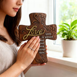 Ornate "Love" "Faith" "Hope" Wooden Cross, Solid Wood Cross