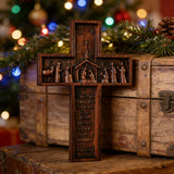 Nativity Scene Crucifix Wooden Wall Decoration - product view