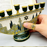 Jerusalem Skyline Hanukkah Menorah – Cloisonné Enamel Judaica Candle Holder