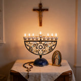 Hand-Painted Enamel Menorah (9-Branch Candelabra) - product view