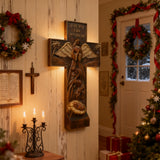 Weihnachtskreuz, Krippenkreuz, Massivholzschnitzerei Buche natur - bestes Weihnachtsgeschenk