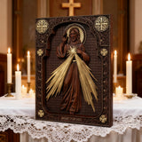 The Sacred Heart and Divine Mercy Jesus Christ Wood Wall Plaque