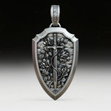 S925K Silver Necklace Sword and Shield Rose: Embedded Shield of Faith - BGCOPPER