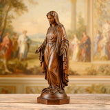 Hand Carved Sacred Heart of Jesus Virgin Mary Wooden Tabletop Ornament