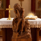 Boxwood "Crown of Thorns" Jesus Meditation Sculpture - Hand-carved Spiritual Art | A Concrete Reminder of His Divine Burden