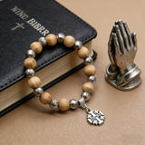 Our Lady of Mary Pendant Royal Blue Pearl Rosary Bracelet: A Wrist-Worn Reminder of Grace - side view