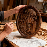 "Jesus with the Crown of Thorns" Beechwood Carved Icon | A Concrete Testimony of Redemption - design detail