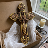 Hand-Carved Beechwood Our Lady of Guadalupe Wall Cross – Catholic Christian Home Décor - design detail