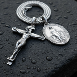 Jesus Cross and Virgin Mary Combination Necklace Pendant