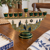 Jerusalem Skyline Hanukkah Menorah – Cloisonné Enamel Judaica Candle Holder
