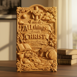 "I Can Do All Things" Wood Carving - Sacred Heart & Empty Tomb Scripture Decor - A Gift of Strength & Faith
