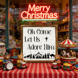 Oh Come Let Us Adore Him" Nativity Wooden Sign: Christmas Warmth in Every Detail