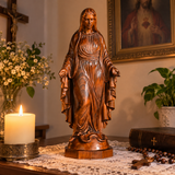 Hand-carved boxwood icon of the Immaculate Heart of Mary