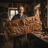 Trinity of Grace” Hand-Carved Jesus & Holy Spirit Wood Wall Art – 22.75