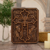 Lion of Judah Holy Cross – Hand-Carved Wooden Christian Wall Plaque