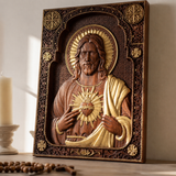 Our Lord Jesus Sacred Heart Wood Carving - Christian Catholic Personalized Carving Gift