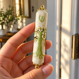 Tree of Life Mezuzah with Shema Scroll – Enamel & Gold-Tone Doorpost Blessing