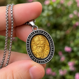 Two‑Tone Titanium Steel Jesus Portrait Oval Medal Necklace