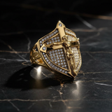Vintage Gold Shield Crucifix Men's Ring – Faith, Protection & Bold Style for daily faith wear and Christian gifting